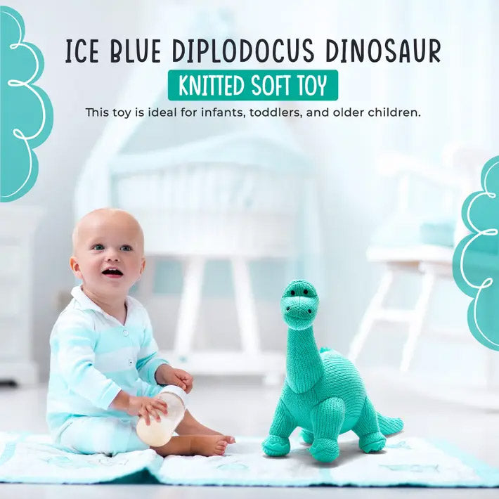 Ice Blue Diplodocus Knitted Dinosaur Toy