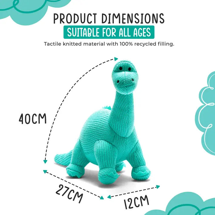 Ice Blue Diplodocus Knitted Dinosaur Toy