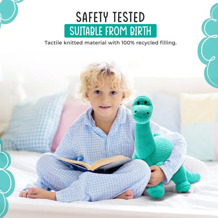 Ice Blue Diplodocus Knitted Dinosaur Toy