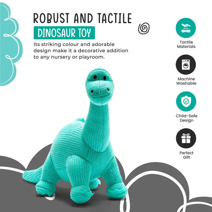 Ice Blue Diplodocus Knitted Dinosaur Toy