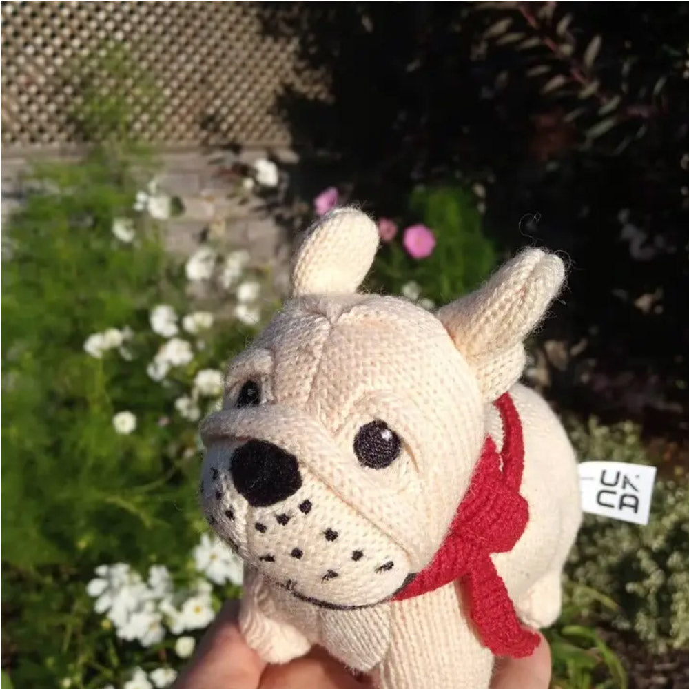 Knitted French Bulldog Baby Rattle