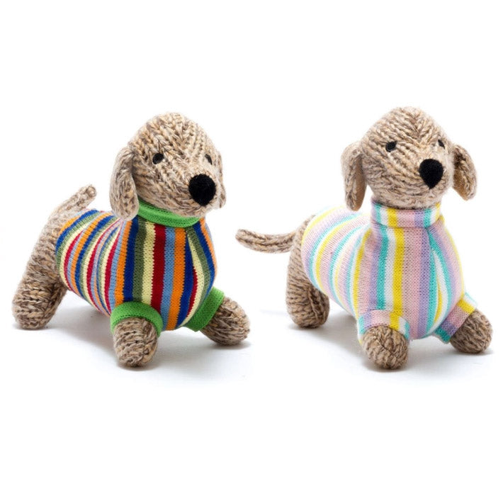 Knitted Sausage Dog Plush Toy with Pastel Jumper