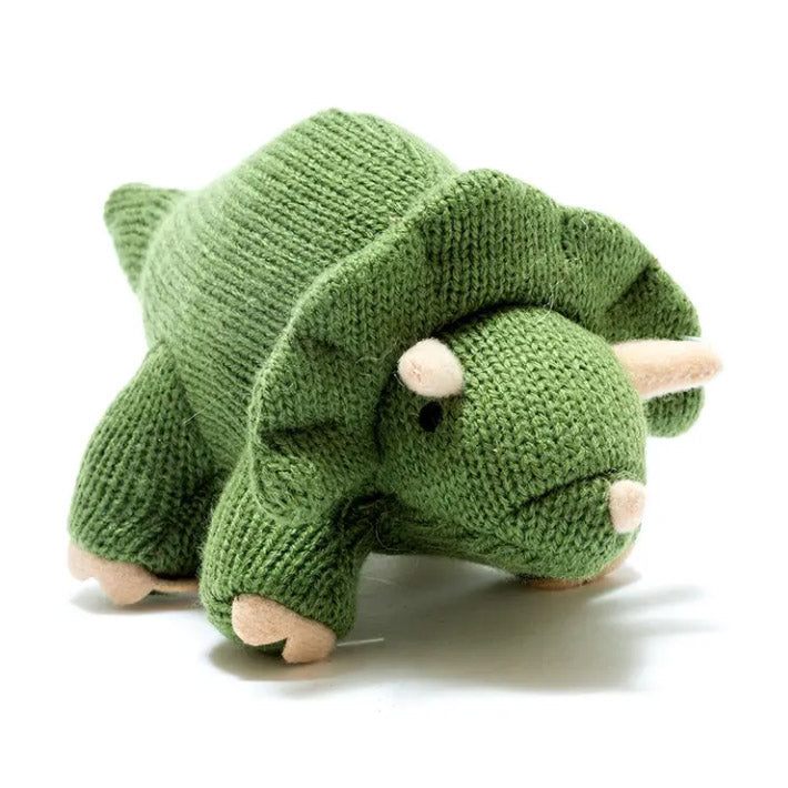 Moss Green Knitted Triceratops Dinosaur Baby Rattle