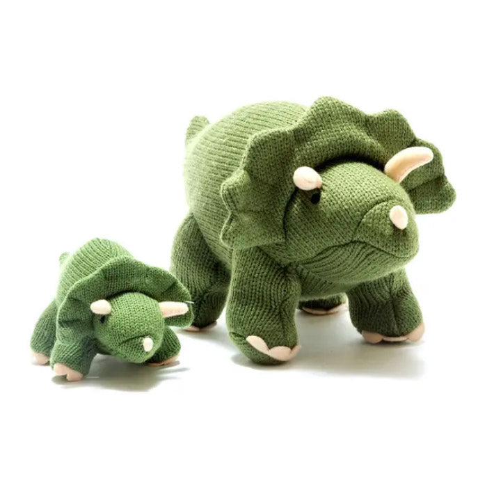 Moss Green Knitted Triceratops Dinosaur Baby Rattle