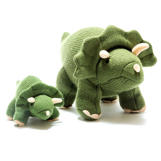 Moss Green Knitted Triceratops Dinosaur Plush Toy