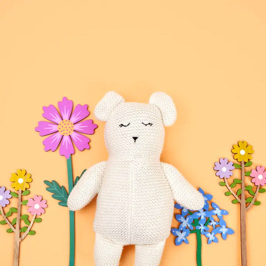 Organic Cotton Knitted White Teddy Bear Toy