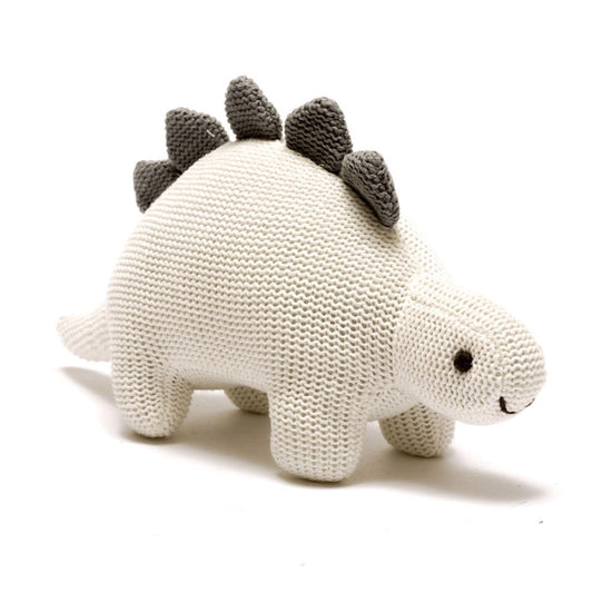 Organic White Cotton Knit Stegosaurus Dinosaur Rattle