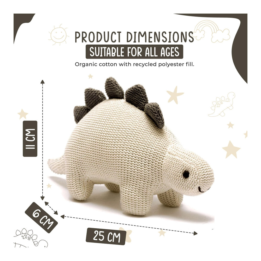 Organic White Cotton Knit Stegosaurus Dinosaur Rattle