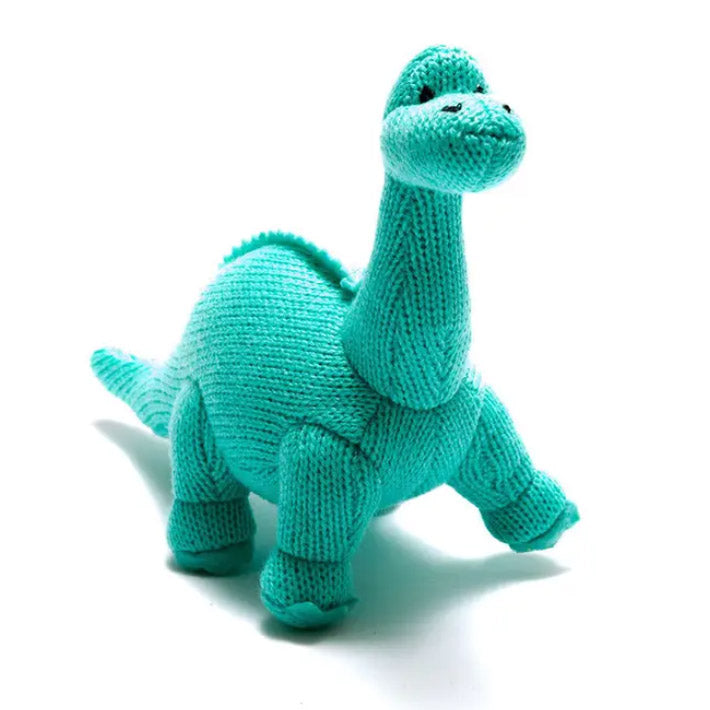 Small Ice Blue Diplodocus Knitted Dinosaur Rattle