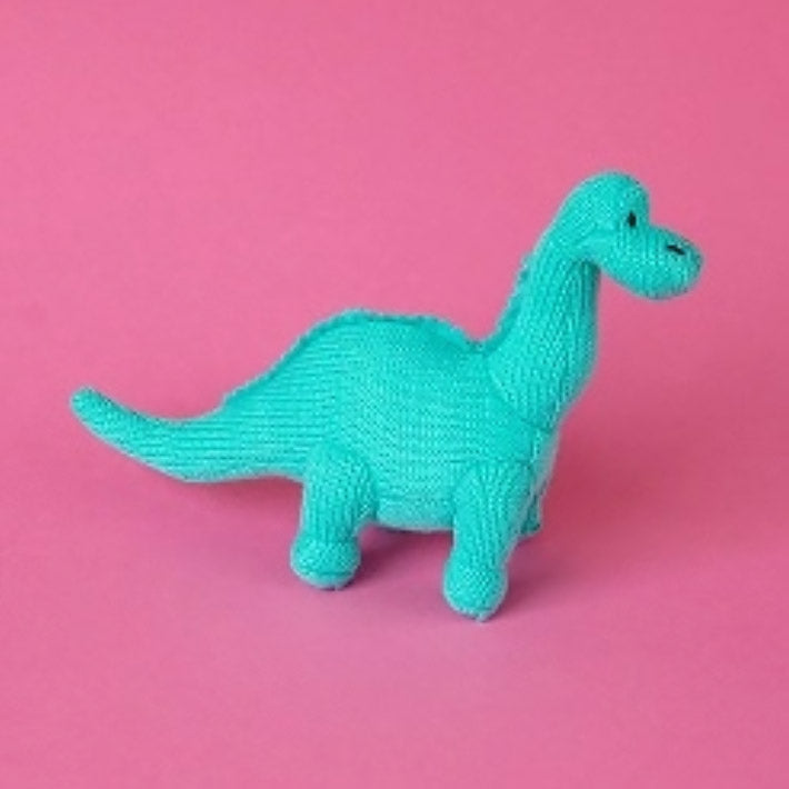 Small Ice Blue Diplodocus Knitted Dinosaur Rattle