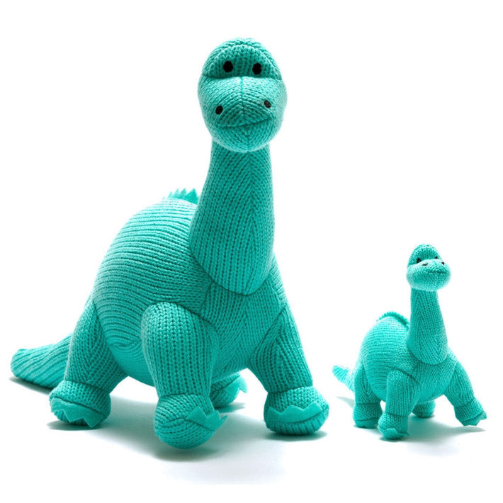 Small Ice Blue Diplodocus Knitted Dinosaur Rattle