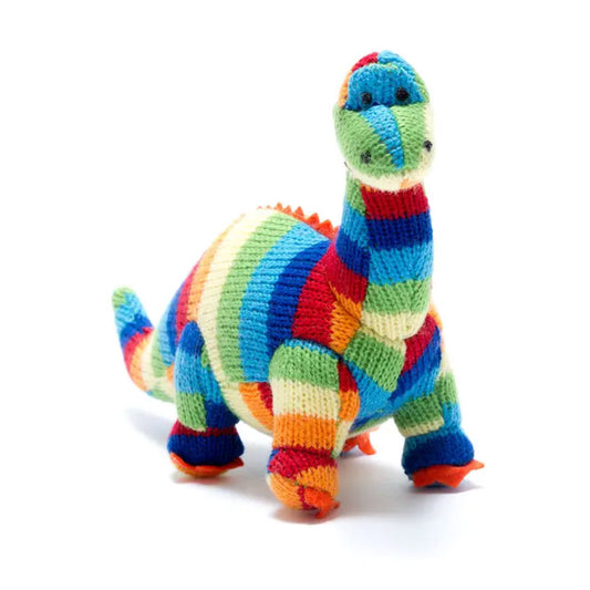 Small Stripe Diplodocus Knitted Baby Rattle