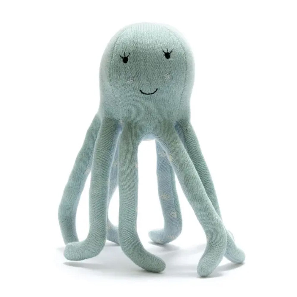 Tactile Knitted Organic Cotton Sea Green Octopus Plush Toy