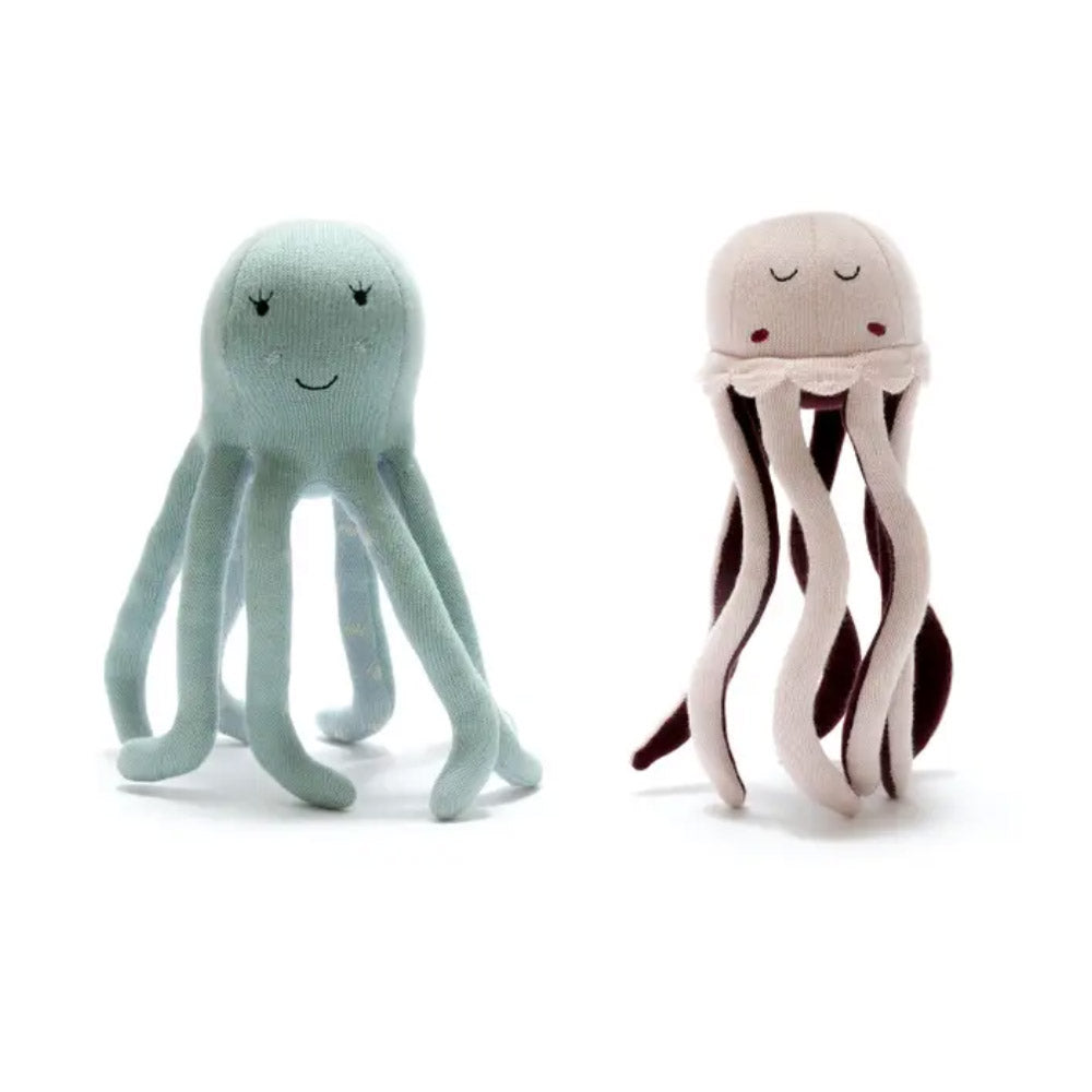 Tactile Knitted Organic Cotton Sea Green Octopus Plush Toy