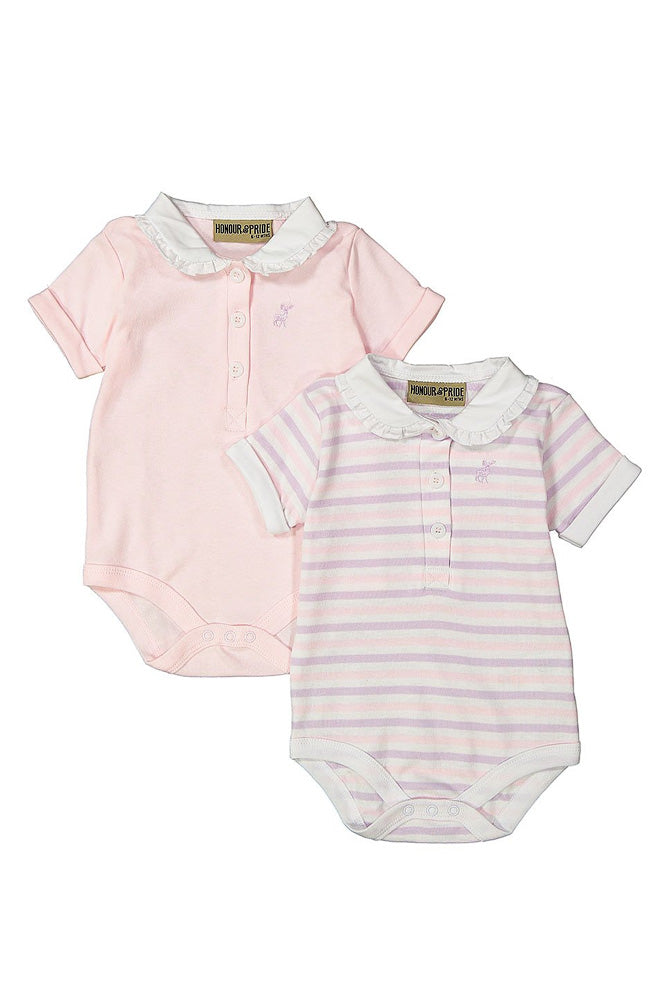 Pink Frill Collar 2 Pack Short Sleeve Bodysuits