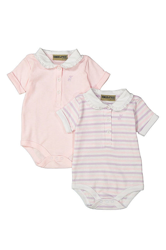 Pink Frill Collar 2 Pack Short Sleeve Bodysuits