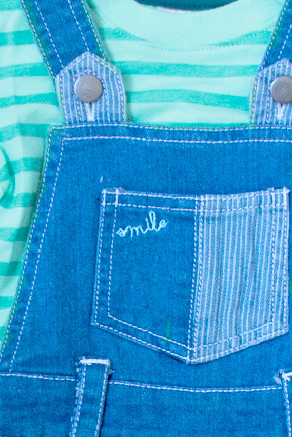 Aqua Top and Denim Whale Dungaree Set