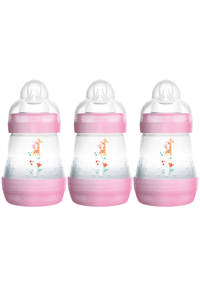 Pink 160ml bottles with slow flow teat