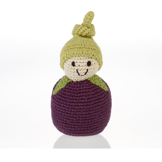 Crochet Cotton Friendly Aubergine Baby Rattle