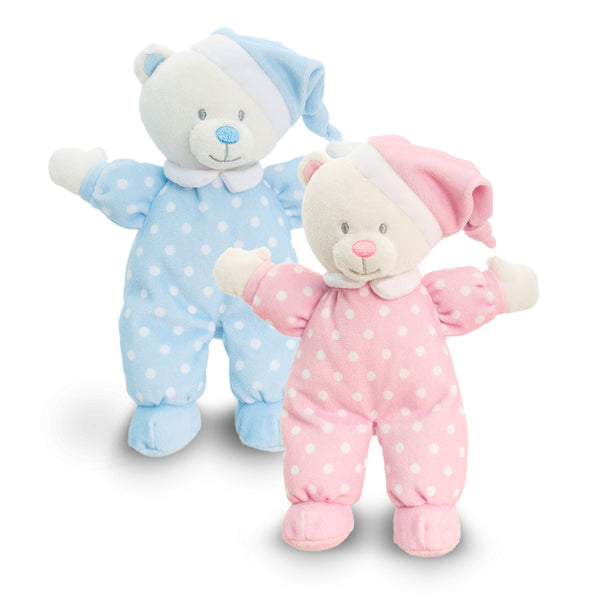 Blue night-time teddy bearCuddles bear in Pyjamas with Rattle