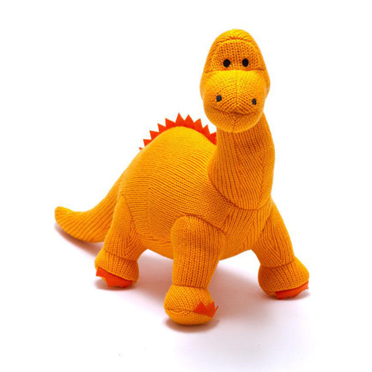 Knitted Orange Diplodocus Dinosaur Plush Toy