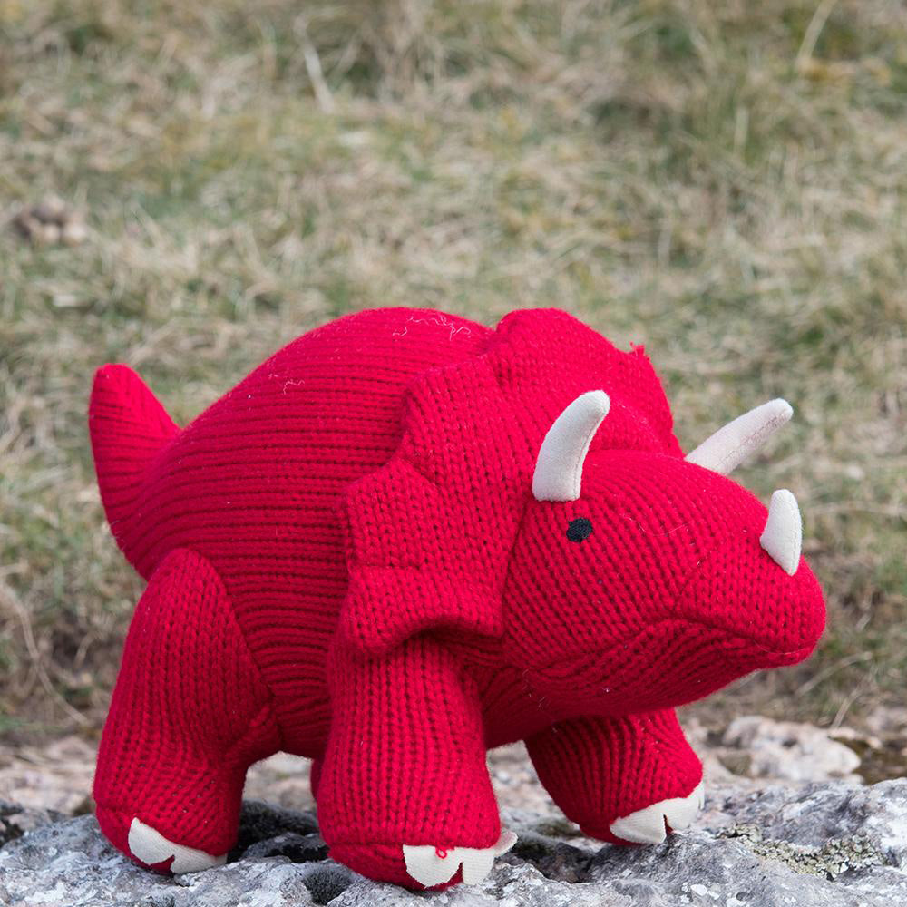 Medium Red Triceratops Knitted Soft Toy