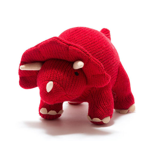 Knitted Red Triceratops Soft Plush Toy