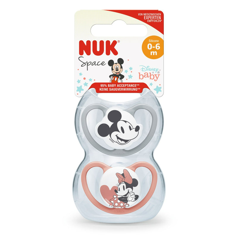 NUK Disney Space Soothers 0-6m Rose 2Pk