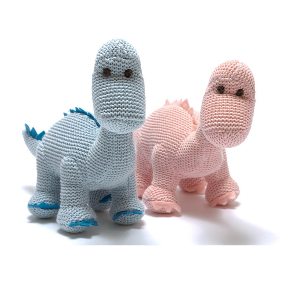 Organic Blue Knitted Diplodocus Baby Rattle