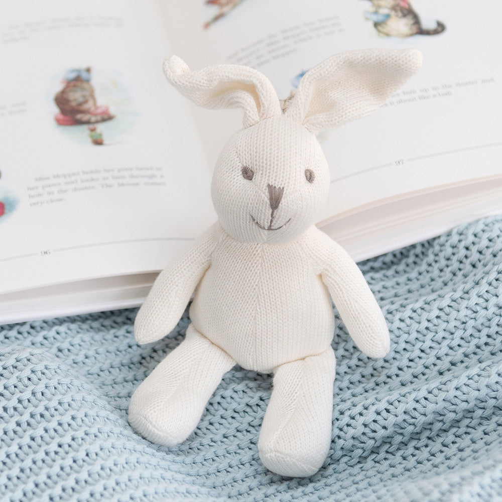 Small Knitted Organic Cotton White Bunny Baby Rattle