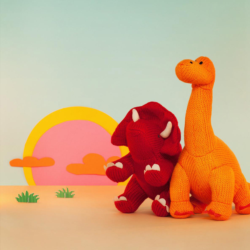 Small Orange Diplodocus Knitted Dinosaur Rattle