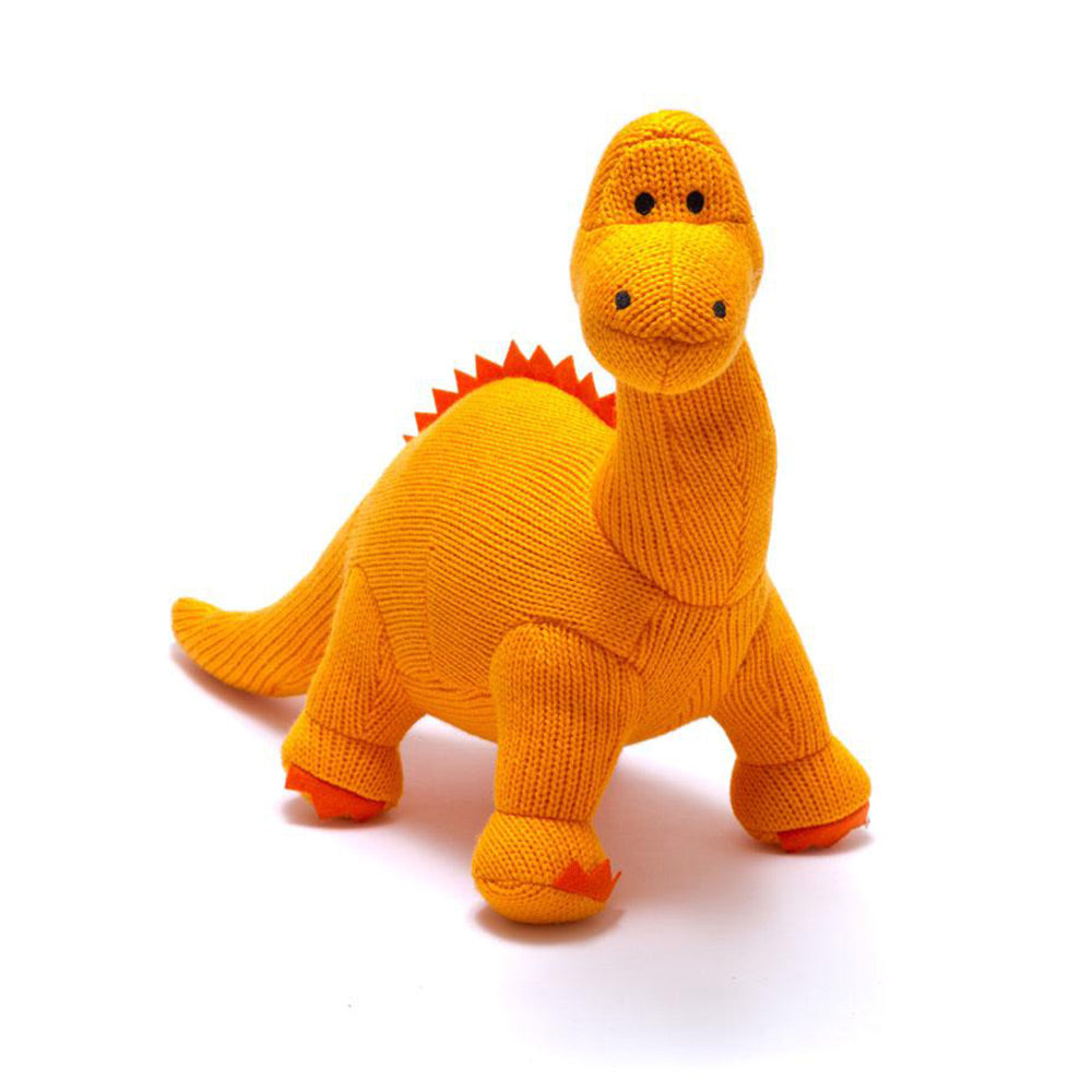 Small Orange Diplodocus Knitted Dinosaur Rattle