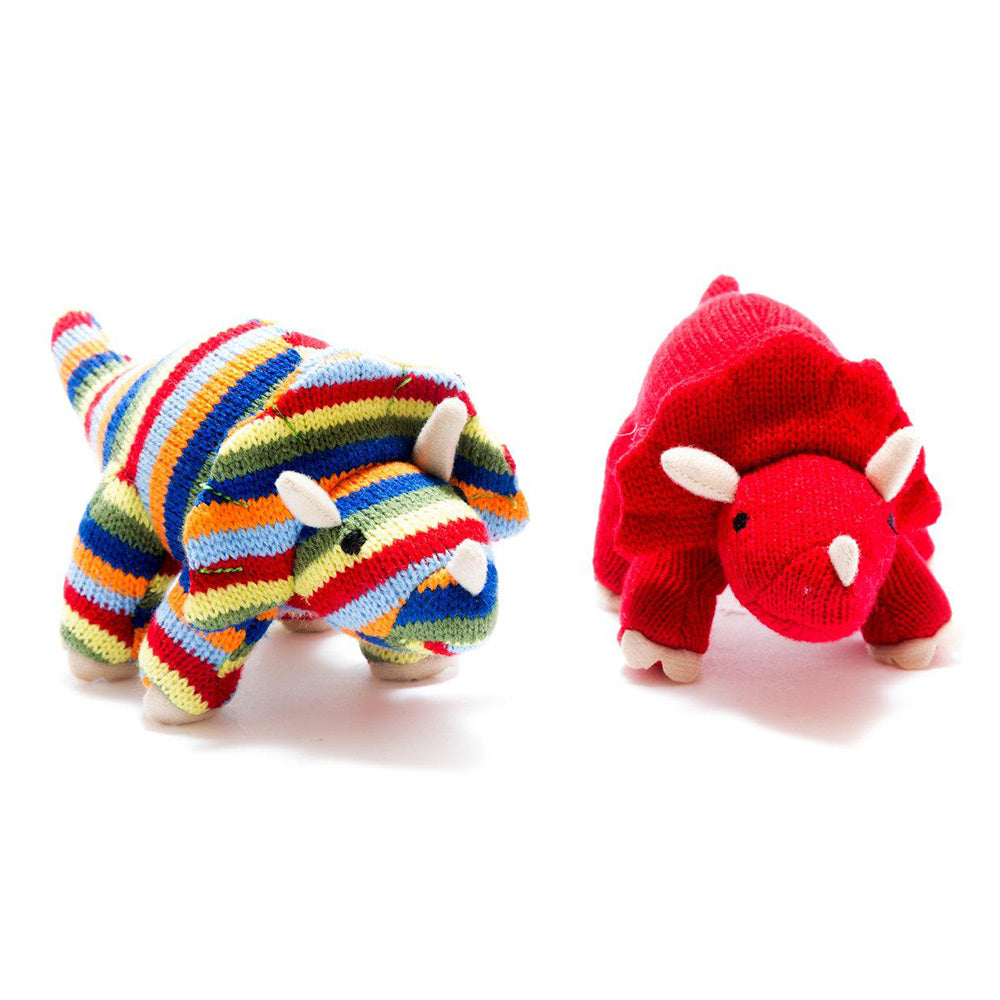 Small Stripe Triceratops Knitted Dinosaur Baby Rattle