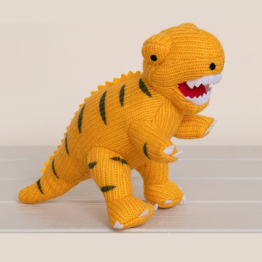 Small Yellow T Rex Knitted Dinosaur Rattle