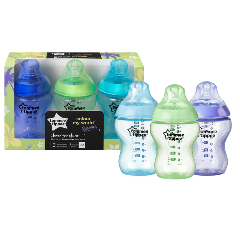 Tommee Tippee Closer to Nature Colour My World Bottle Blue 260ml 3Pk