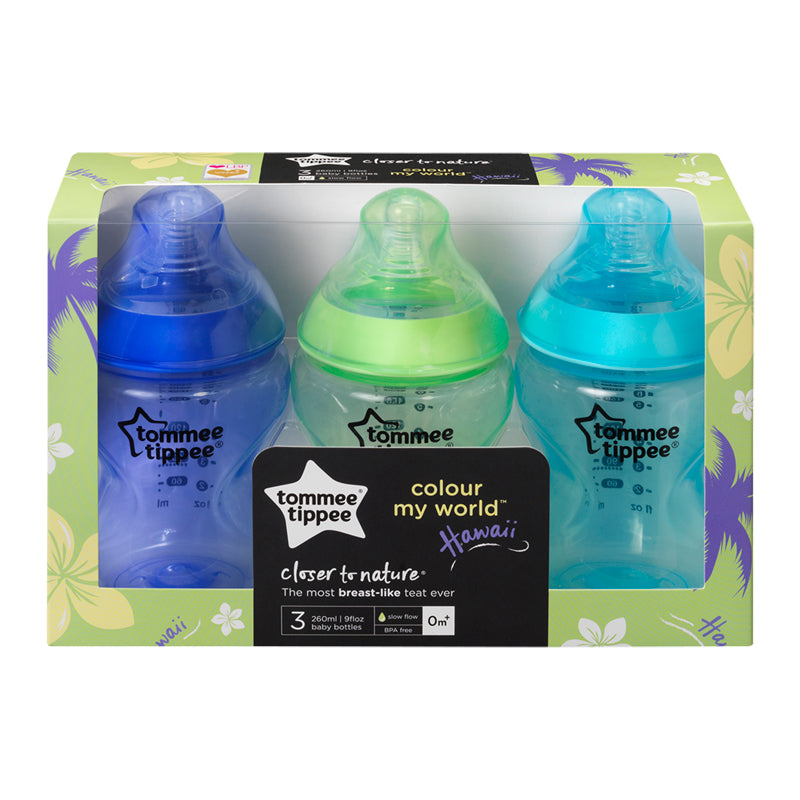 Tommee Tippee Closer to Nature Colour My World Bottle Blue 260ml 3Pk