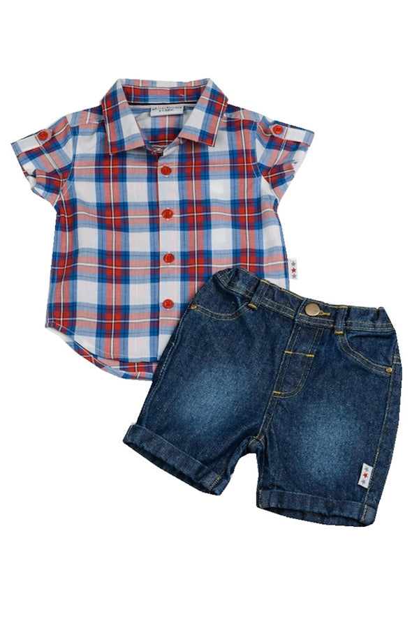 Boys Checked Shirt and Shorts Set